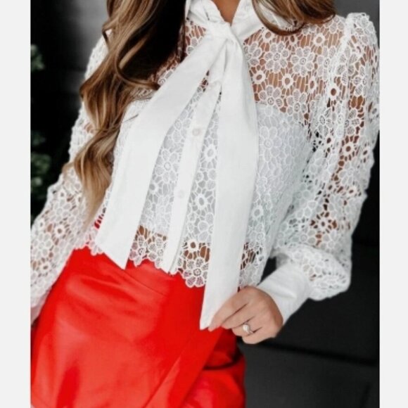 ZARA Oyster White CROCHET CROPPED SHIRT With A Tie Size XS - Picture 1 of 5